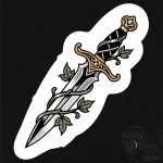 Silver dagger wrapped in ivy, tattoo flash sh… – style Flux Inscriptions – tattoo sketch (03.12.2025 21:37)