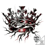 Feathered crown bound in roots, tattoo sketch… – style Flux Inscriptions – tattoo sketch (03.12.2025 22:57)