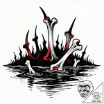 Black sea with bone spires, tattoo drawing ou… – style Flux Inscriptions – tattoo sketch (04.12.2025 01:37)