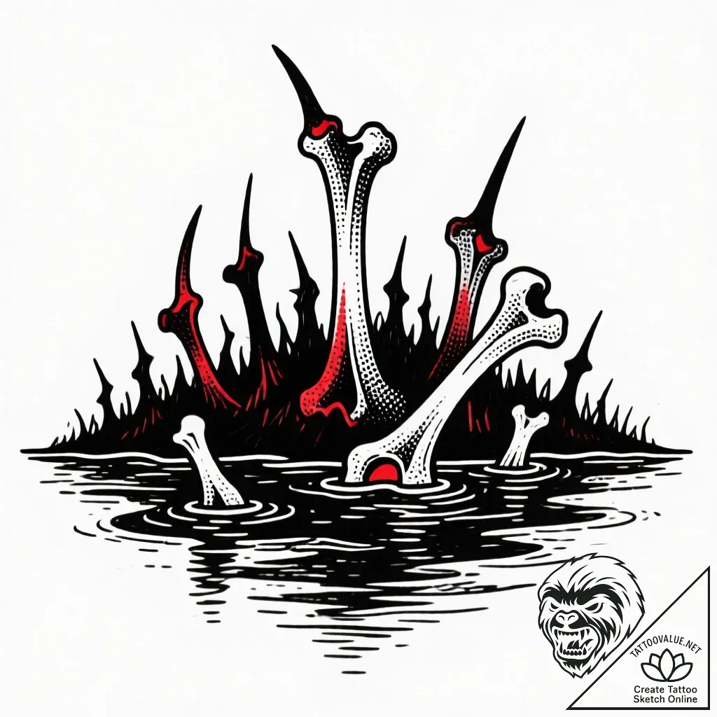 Black sea with bone spires, tattoo drawing ou... - style Flux Inscriptions - tattoo sketch (04.12.2025 01:37)