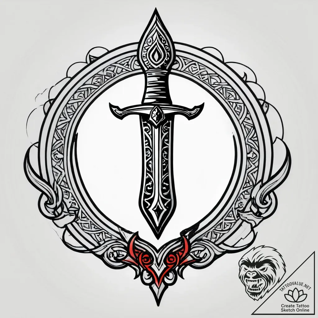 Tattoo sketch, enchanted sword forged in cele... - style Jagger Old - tattoo sketch (04.12.2025 03:56)