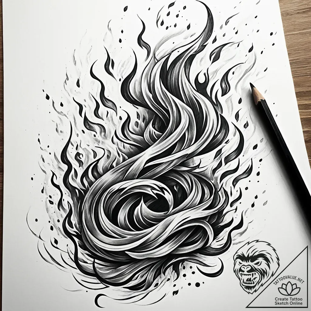 Tat tattoo sketch, fierce flame elemental twi... - style Jaeger Simple - tattoo sketch (04.12.2025 04:36)