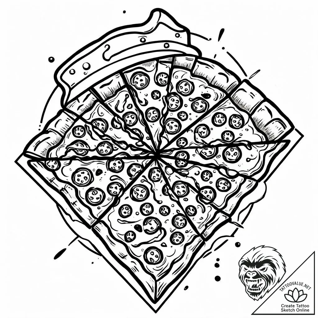 Piece of pizza with melting cheese, tattoo fl... - style Jaeger Mini - tattoo sketch (04.12.2025 06:16)