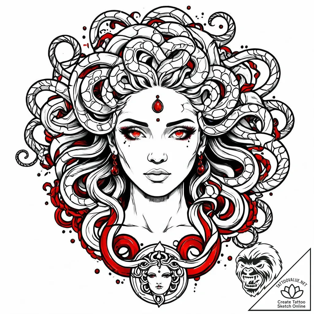 Opal medusa with twisting hair, tattoo flash... - style Jaeger Mini - tattoo sketch (04.12.2025 07:36)