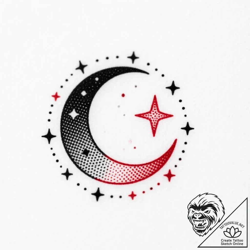 Tattoo sketch, small crescent moon surrounded... - style Flux Inscriptions - tattoo sketch (04.12.2025 08:17)