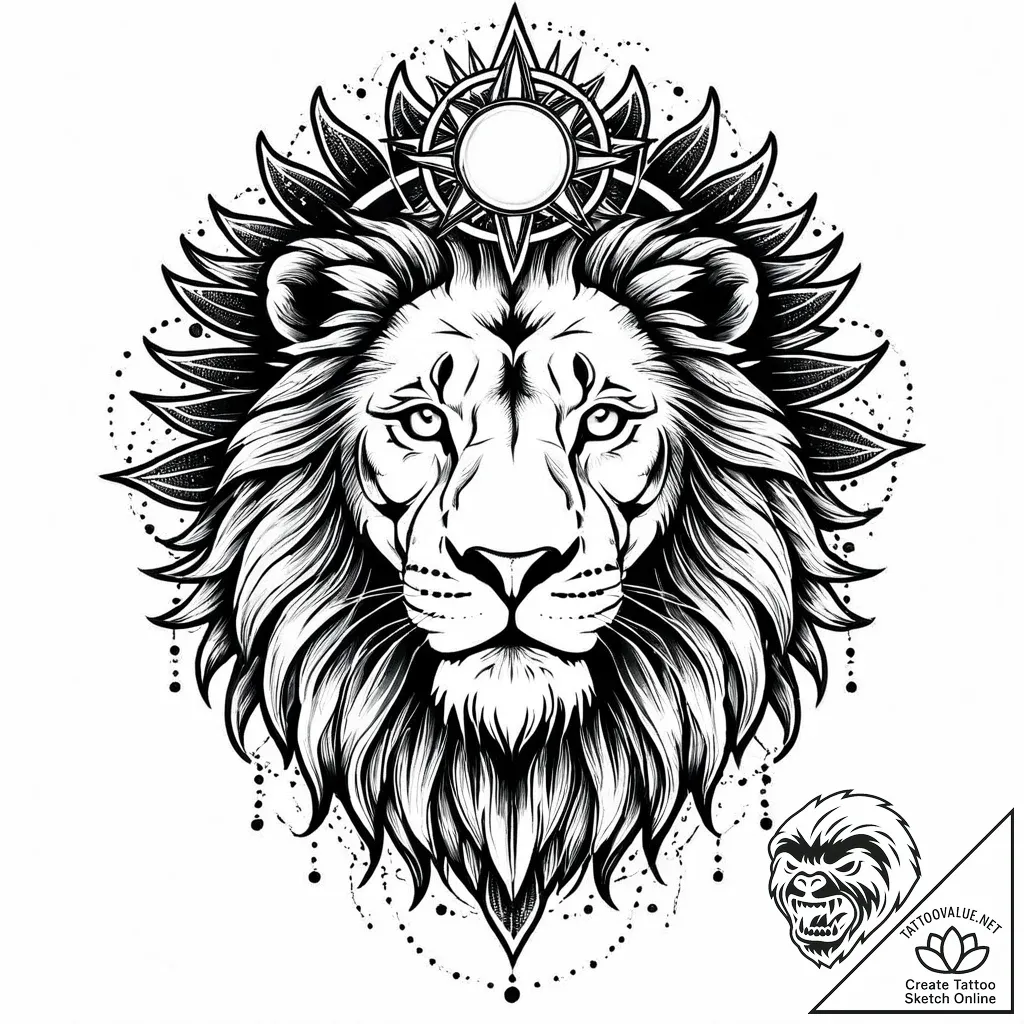 Tattoo sketch, lion with solar halo and glowi... - style Jaeger Mini - tattoo sketch (04.12.2025 08:57)