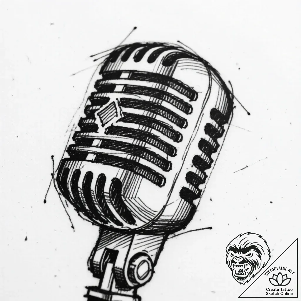 A close-up of a microphone in a recording stu... - style Flux Inscriptions - tattoo sketch (04.12.2025 09:37)