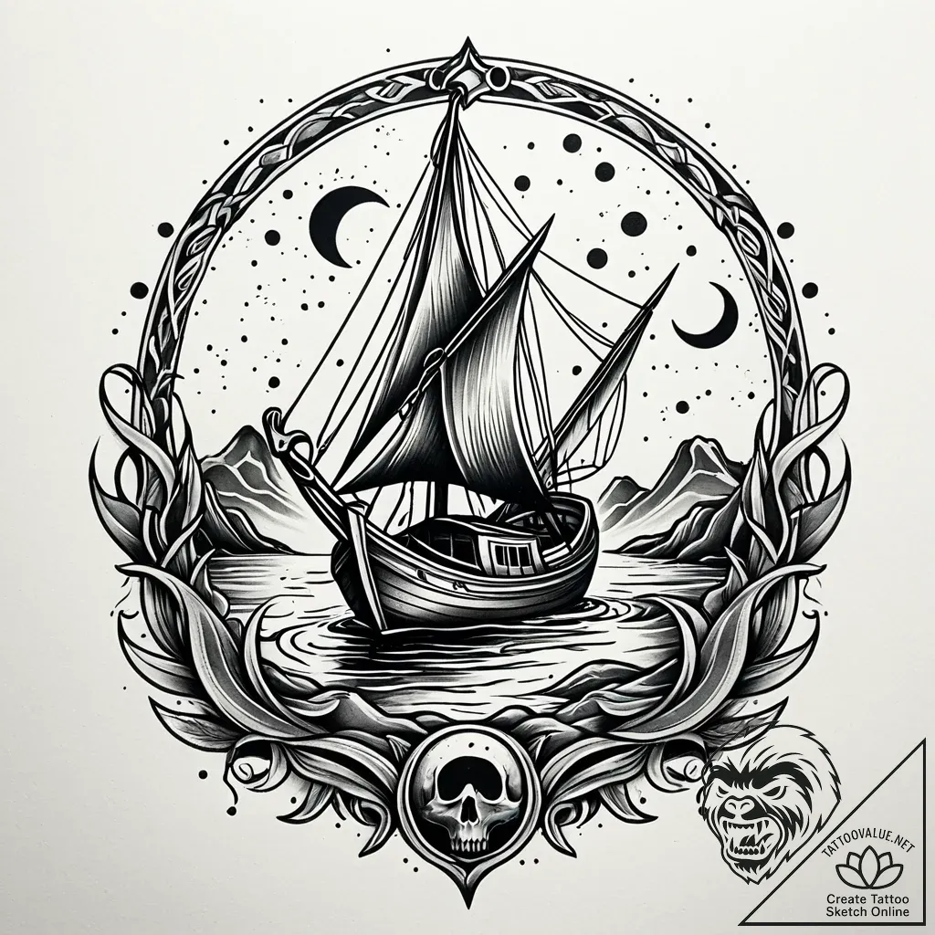 Charon on the river styx, tattoo flash sheet... - style Jaeger Simple - tattoo sketch (04.12.2025 12:36)