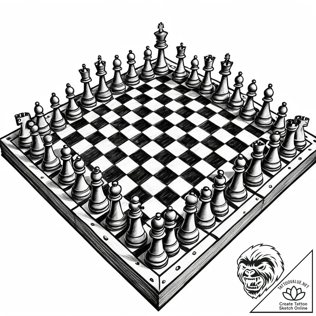 Tattoo sketch a stylized chessboard as a batt... - style Jaeger Mini - tattoo sketch (04.12.2025 12:56)