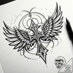 Etched wings frozen in flight, tattoo drawing… – style Jaeger Simple – tattoo sketch (04.12.2025 15:17)