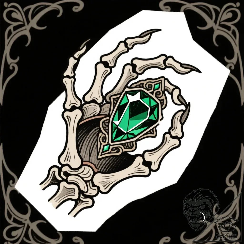 Emerald eye in skeletal hand, tattoo sketch d... - style Flux Inscriptions - tattoo sketch (04.12.2025 16:17)