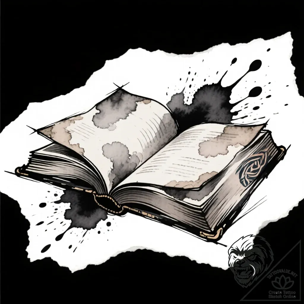 Tattoo design a heavy, ancient book, symboliz... - style Flux Inscriptions - tattoo sketch (04.12.2025 17:37)