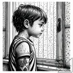 A child looking out a rain-streaked window on… – style Jaeger Simple – tattoo sketch (04.12.2025 17:41)
