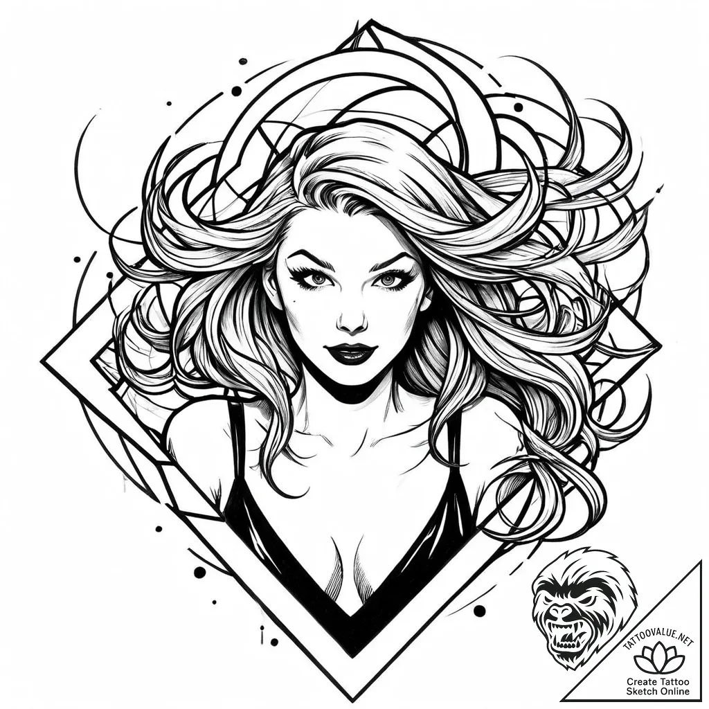Tattoo sketch, gwen stacy with flowing hair a... - style Jaeger Mini - tattoo sketch (04.12.2025 17:57)