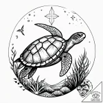 A sea turtle gracefully swimming over a vibra… – style Jagger Old – tattoo sketch (04.12.2025 19:37)