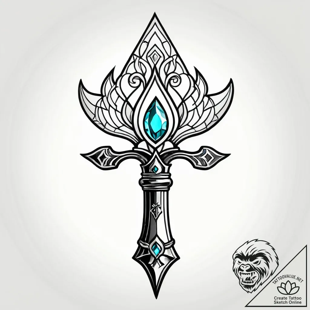 Corroded scepter with fractured gem, tattoo f... - style Jagger Old - tattoo sketch (04.12.2025 20:56)