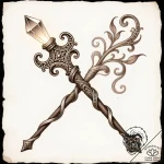 Tattoo sketch, ornate wizard’s staff topped w… – style Flux Inscriptions – tattoo sketch (04.12.2025 22:37)