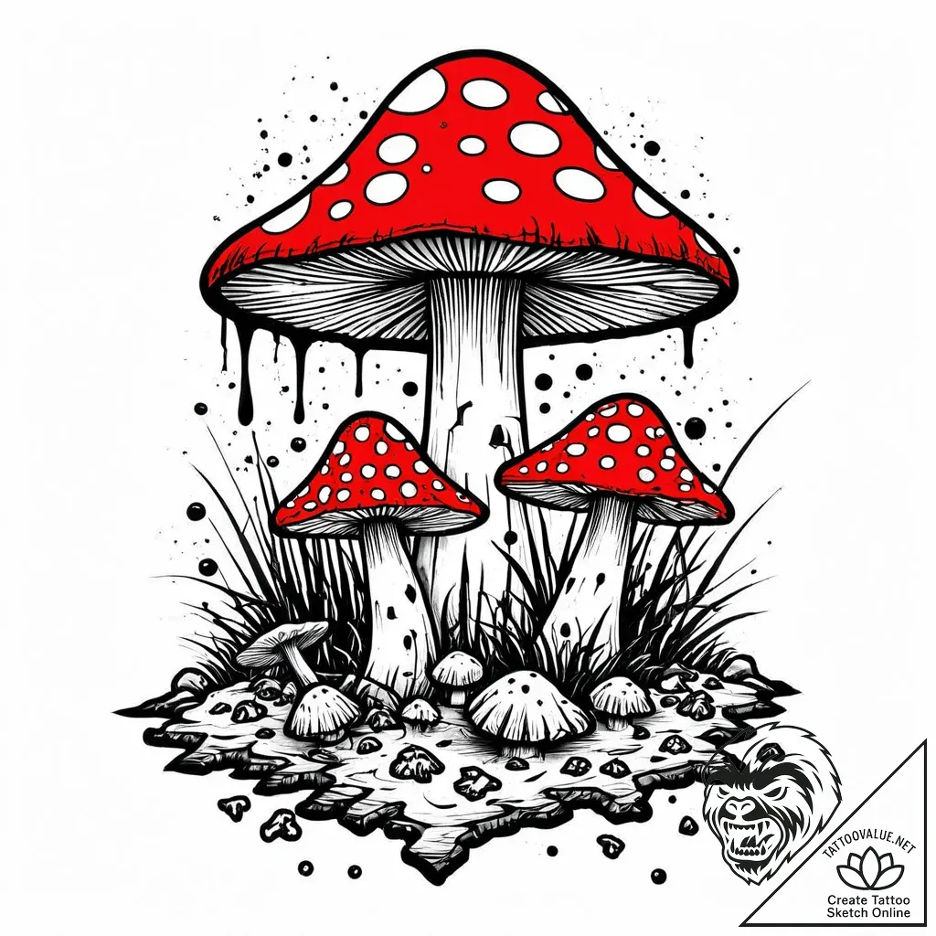 Tattoo design a single, powerful mushroom pus... - style Jaeger Mini - tattoo sketch (04.12.2025 23:17)
