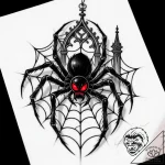 Tattoo sketch, black widow spider hanging on… – style Flux Inscriptions – tattoo sketch (05.12.2025 01:17)