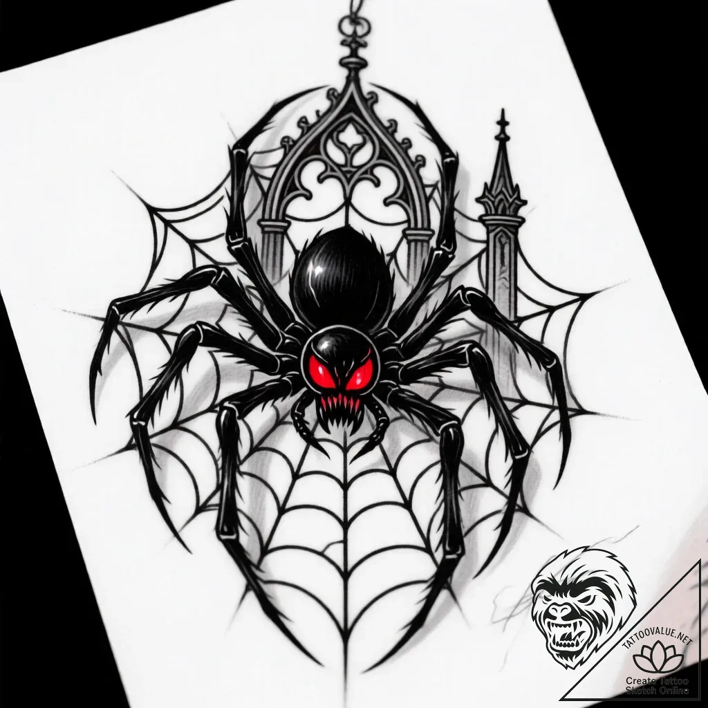 Tattoo sketch, black widow spider hanging on... - style Flux Inscriptions - tattoo sketch (05.12.2025 01:17)