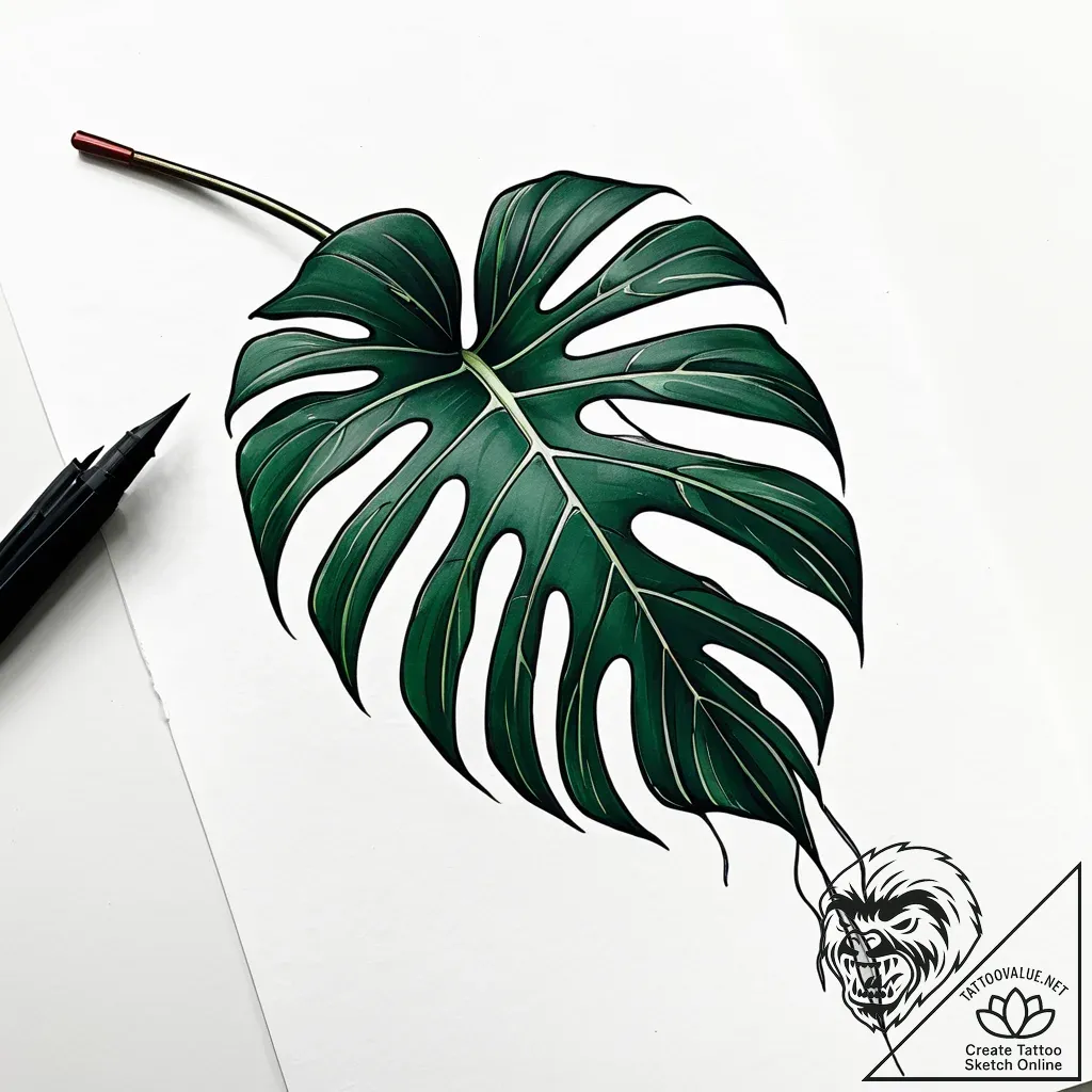 Tat tattoo sketch, deep green monstera leaf w... - style Jaeger Simple - tattoo sketch (05.12.2025 04:17)