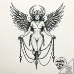 Angelic chains binding demon, artistic tattoo… – style Jaeger Simple – tattoo sketch (05.12.2025 05:37)