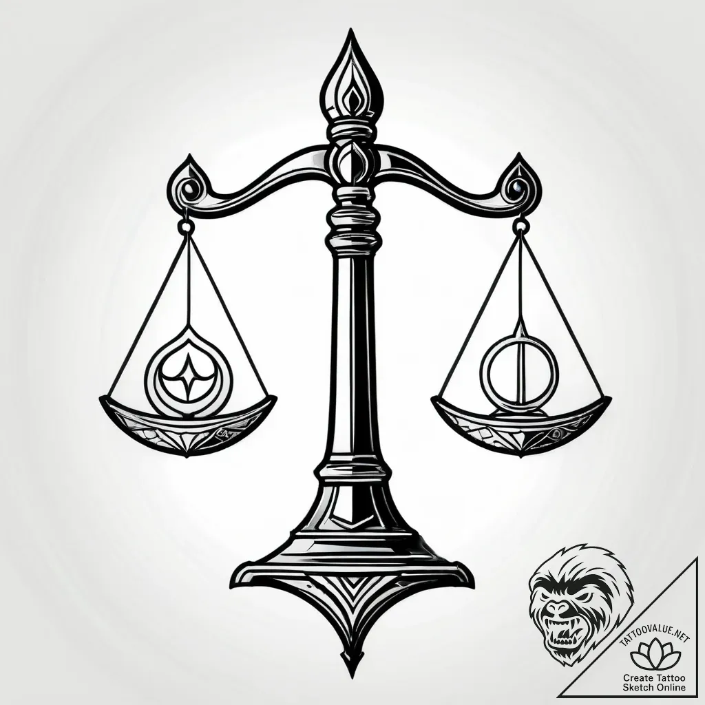 Tattoo sketch libra's scales formed by the ba... - style Jagger Old - tattoo sketch (05.12.2025 06:16)