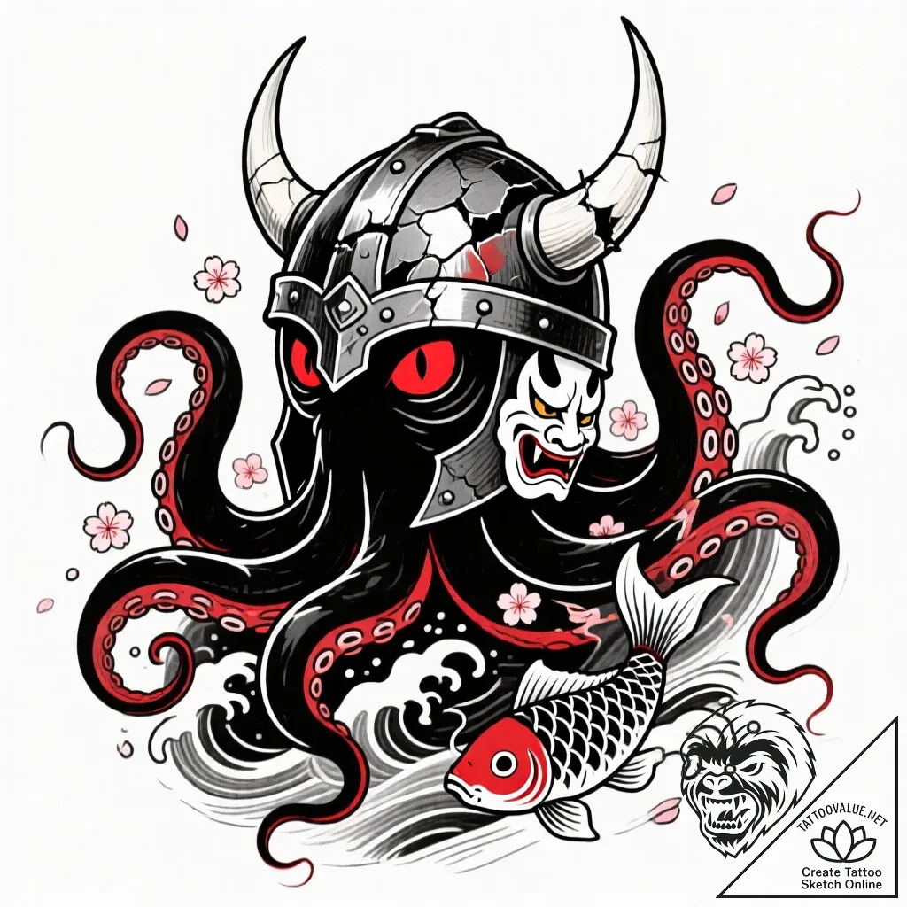 Kraken coil beneath shattered helm, concept a... - style Flux Inscriptions - tattoo sketch (05.12.2025 06:37)