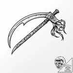 Scythe, cold and sharp, resting on a pile of… – style Jaeger Mini – tattoo sketch (05.12.2025 09:57)