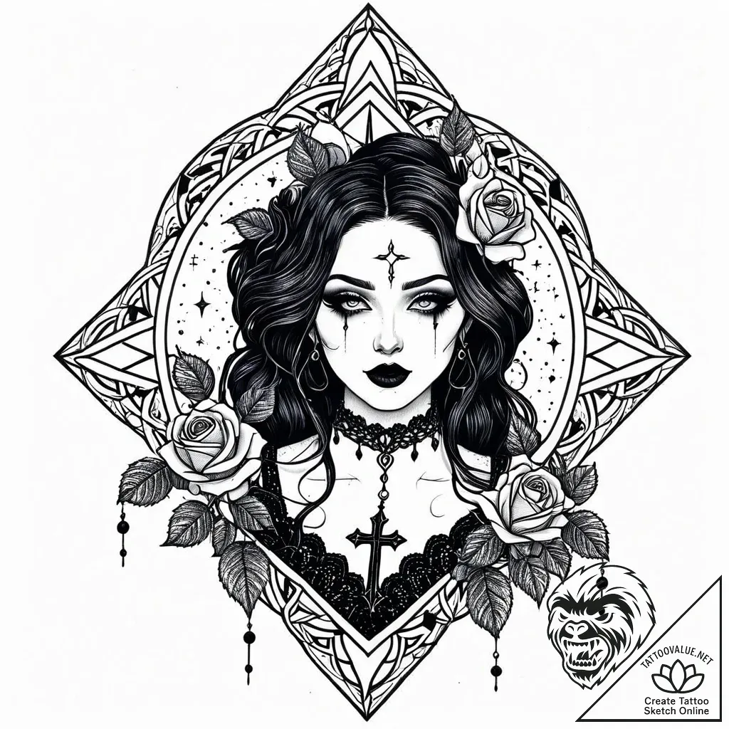 Tat tattoo sketch, goth figure with intricate... - style Jaeger Mini - tattoo sketch (05.12.2025 11:17)
