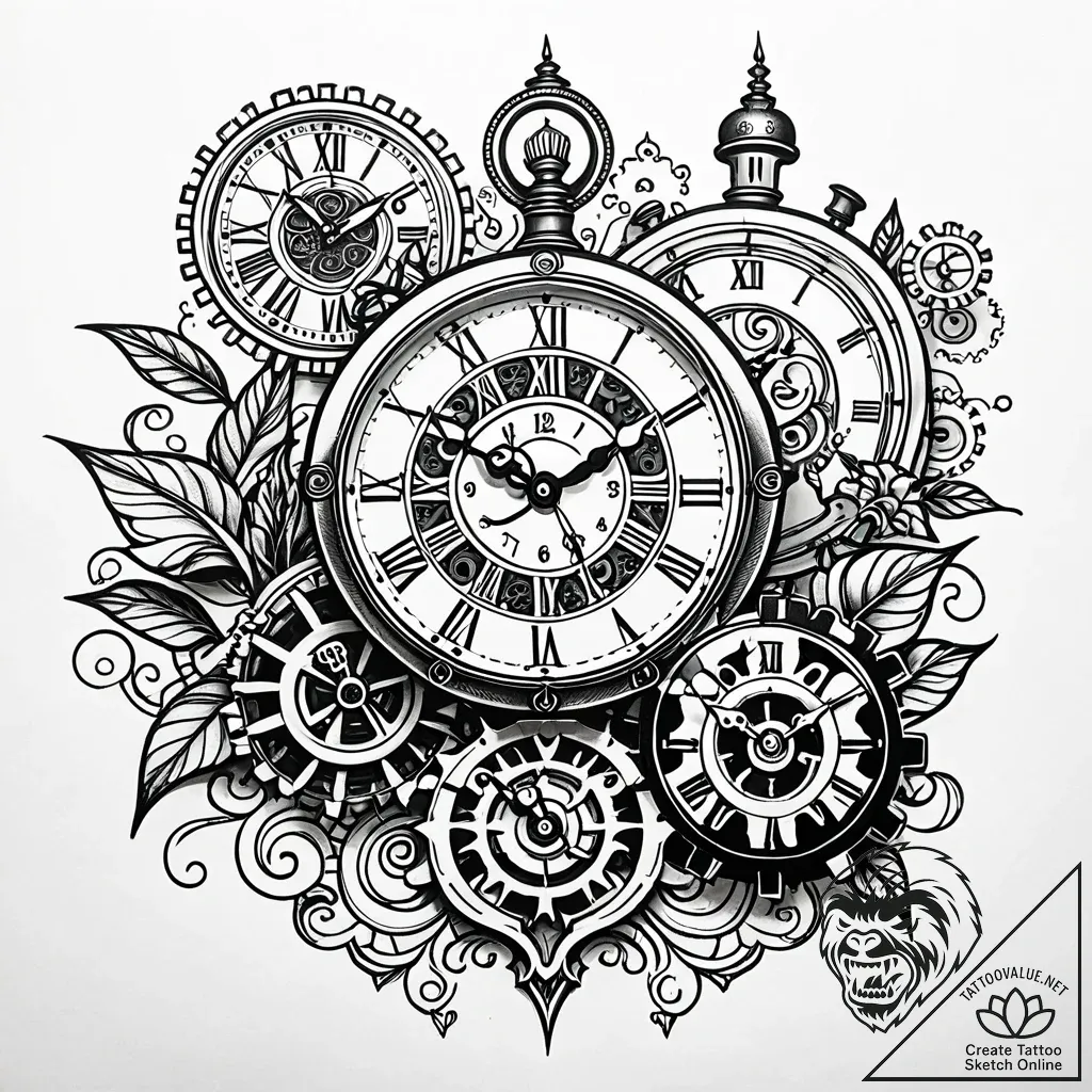 Tattoo sketch, paprika surrounded by clocks a... - style Jaeger Simple - tattoo sketch (05.12.2025 13:37)