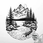 A serene, mirror-like lake in the canadian ro… – style Jaeger Mini – tattoo sketch (05.12.2025 13:57)
