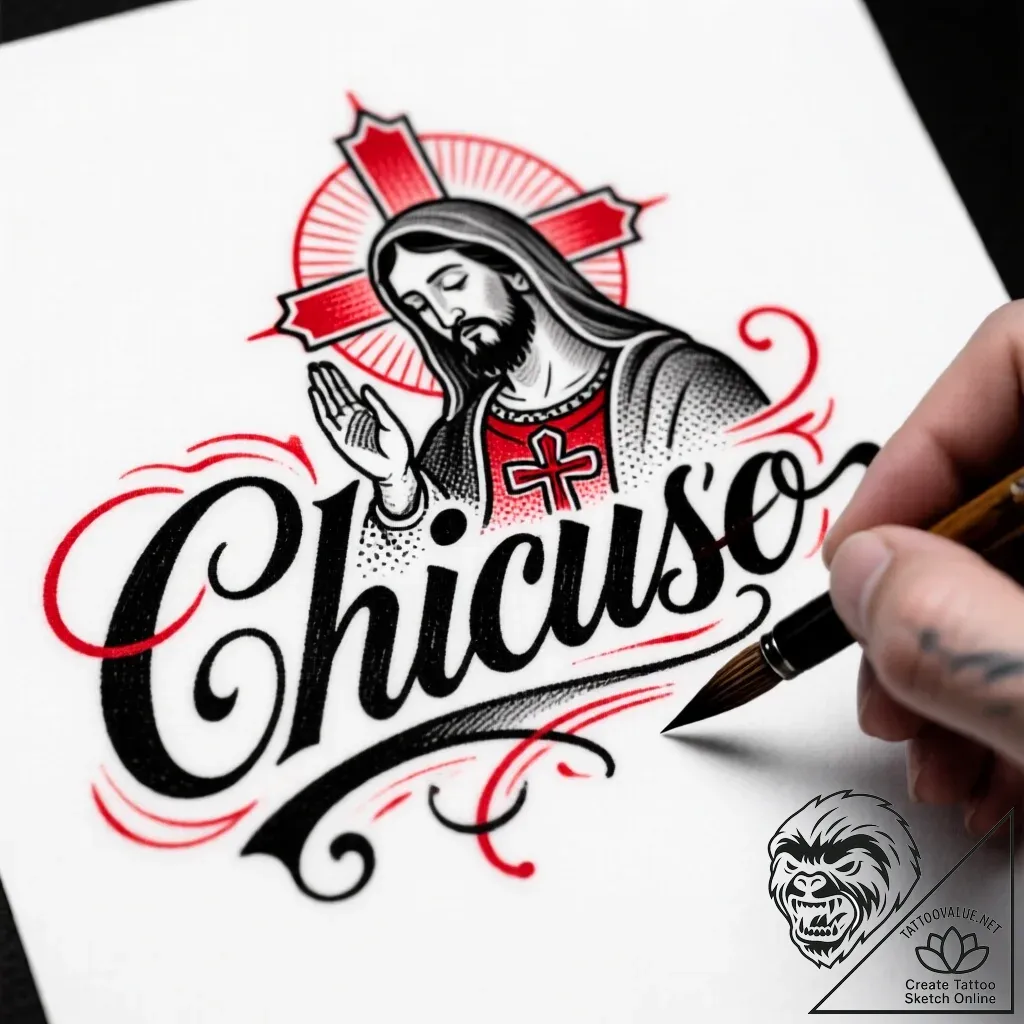 A person practicing calligraphy with a brush... - style Flux Inscriptions - tattoo sketch (05.12.2025 17:17)