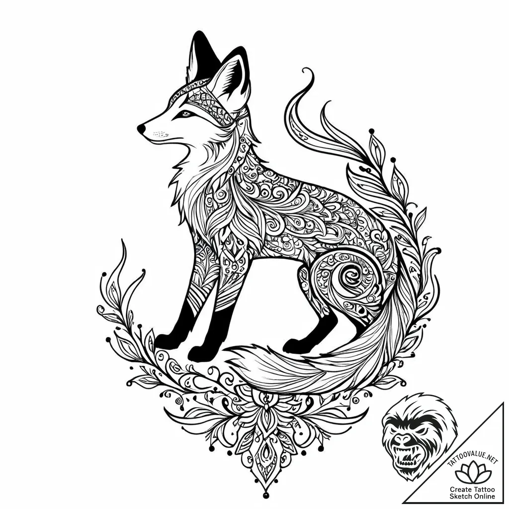 Tattoo sketch, slender fox silhouette walking... - style Jaeger Mini - tattoo sketch (05.12.2025 17:39)