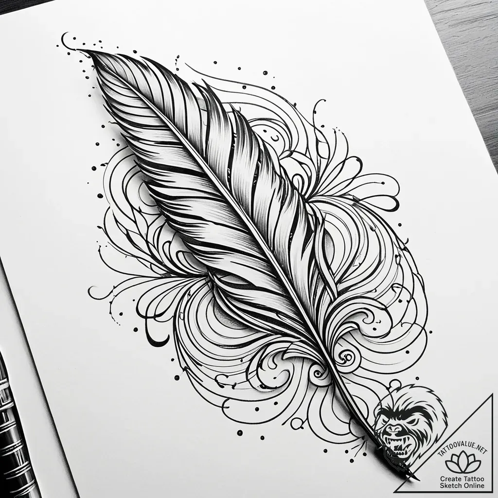 Tattoo sketch, single feather drifting with w... - style Jaeger Simple - tattoo sketch (05.12.2025 18:37)