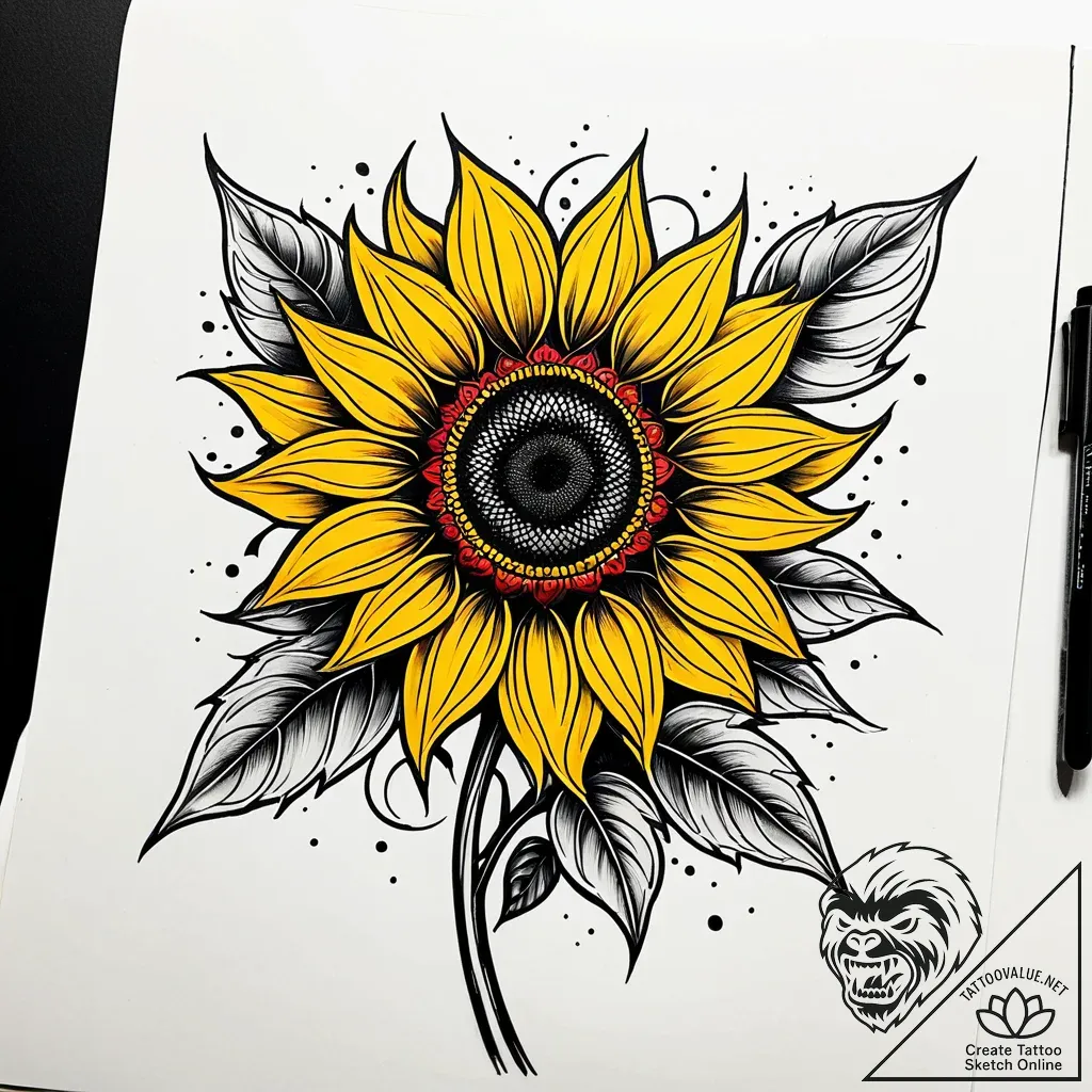 Tat tattoo sketch, bold neotraditional sunflo... - style Jaeger Simple - tattoo sketch (05.12.2025 19:57)