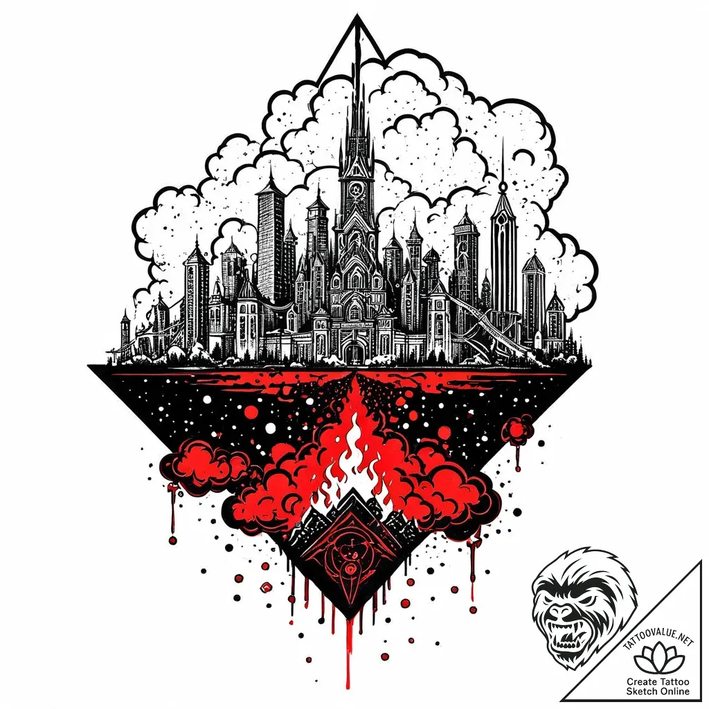 Tat tattoo sketch, zaun city skyline with glo... - style Jaeger Mini - tattoo sketch (05.12.2025 20:16)