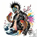 Tat tattoo sketch, punk figure with mohawk an… – style Flux Inscriptions – tattoo sketch (05.12.2025 20:57)