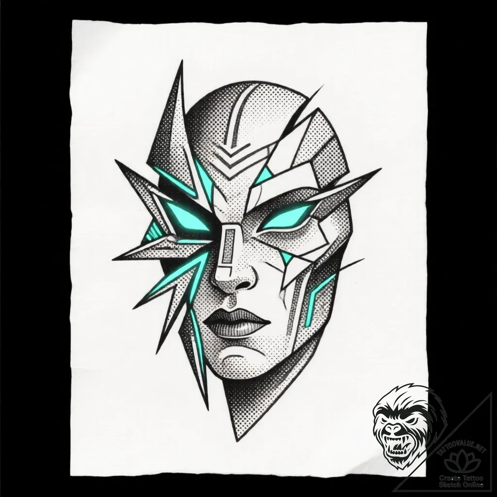 Tattoo sketch, abstract tiger face fragmented... - style Flux Inscriptions - tattoo sketch (05.12.2025 22:17)