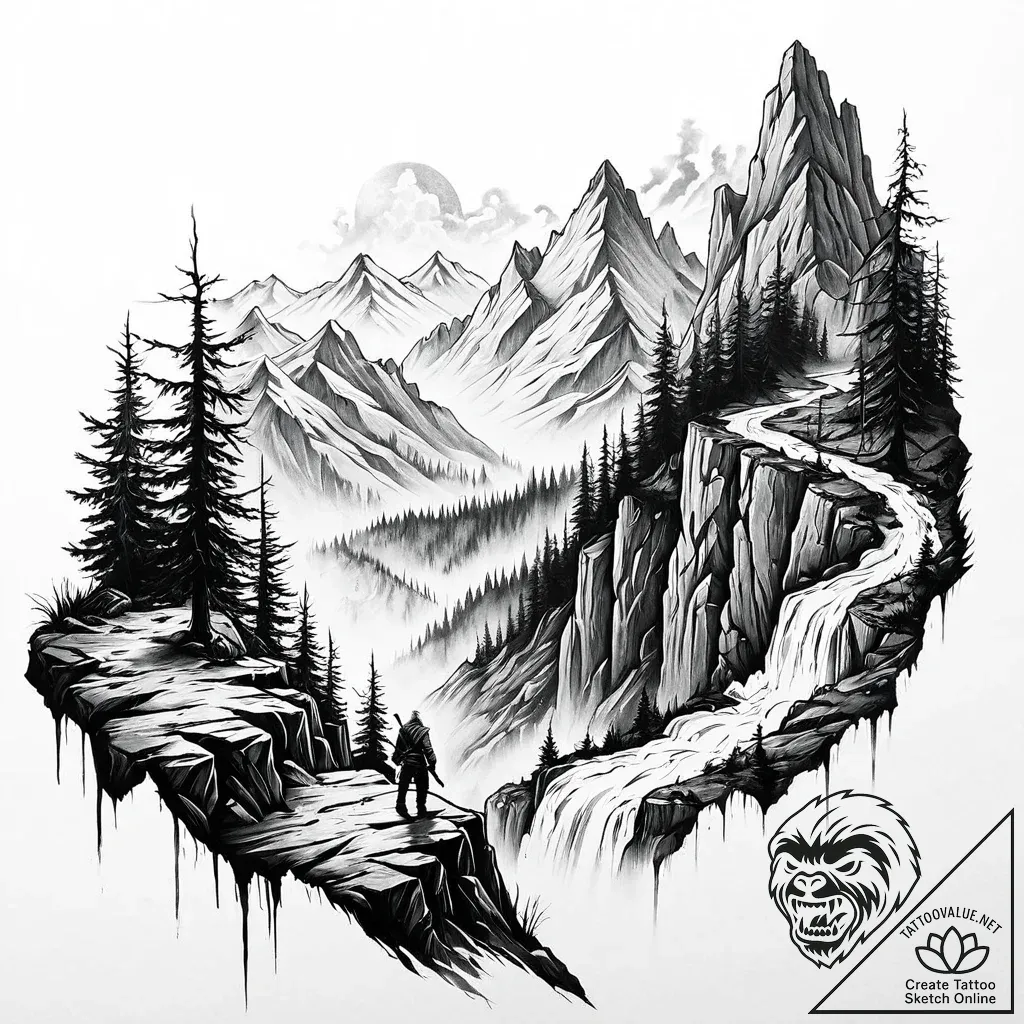 Tattoo sketch, vesemir standing on cliff edge... - style Jaeger Mini - tattoo sketch (05.12.2025 22:57)