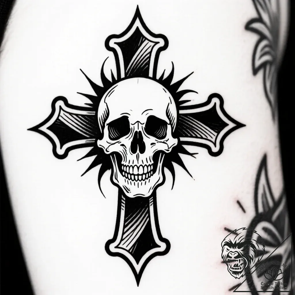 Tattoo sketch, gothic cross with skull at cen... - style Flux Inscriptions - tattoo sketch (05.12.2025 23:37)