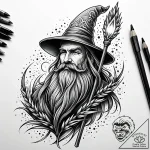 Tattoo sketch, barley with glowing staff and… – style Jaeger Simple – tattoo sketch (06.12.2025 00:57)