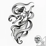 Tattoo sketch, spirit with wind swirling arou… – style Flux Inscriptions – tattoo sketch (06.12.2025 01:57)
