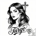 Tattoo design a realistic portrait of a virgo… – style Flux Inscriptions – tattoo sketch (06.12.2025 04:37)