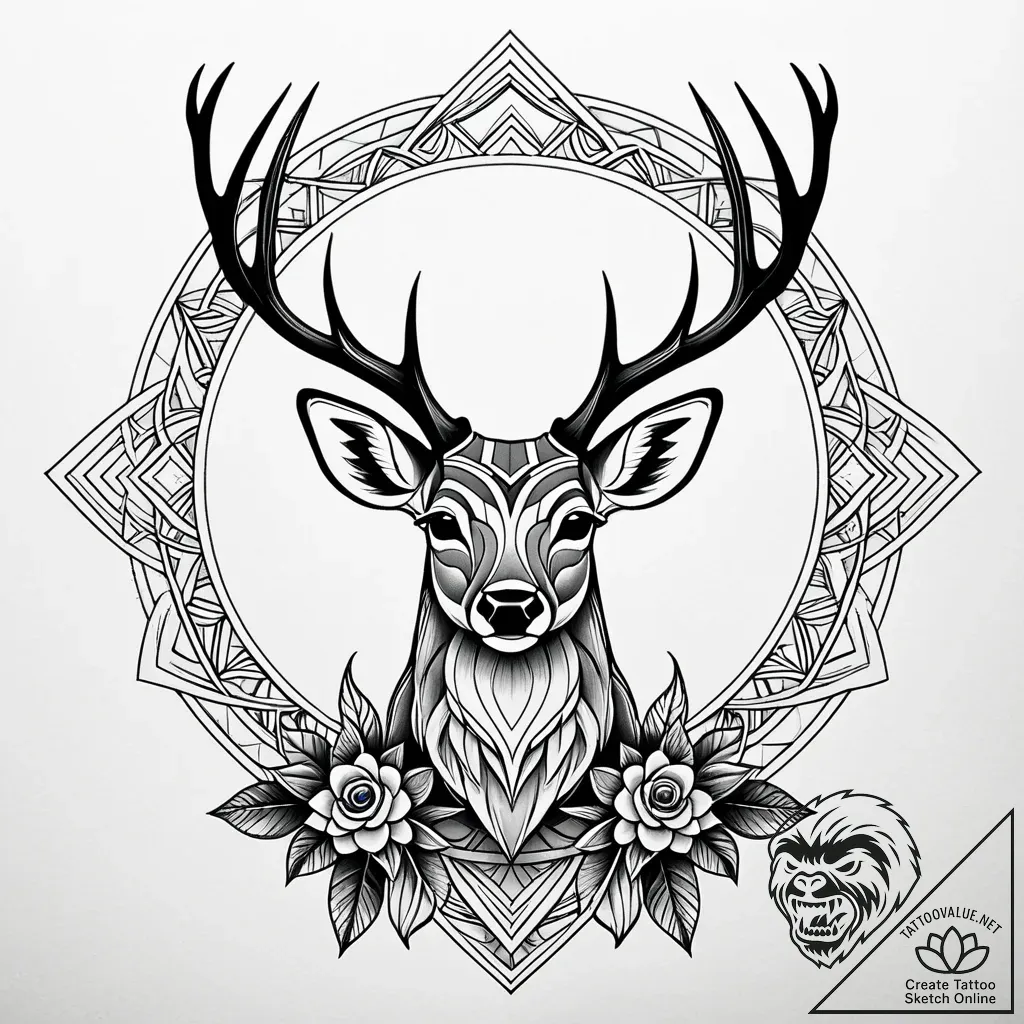 Tattoo sketch, bambi silhouette with antlers... - style Jaeger Simple - tattoo sketch (06.12.2025 04:57)