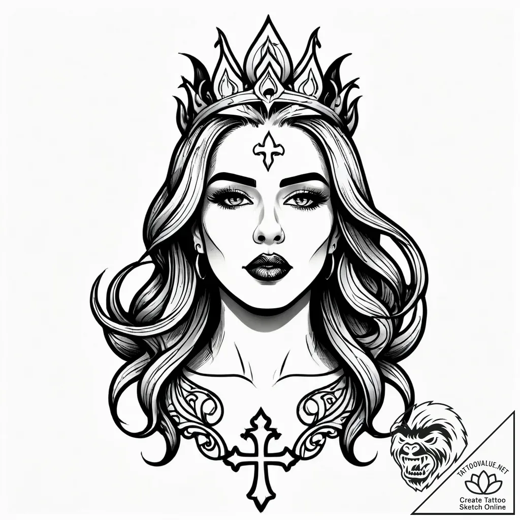 Tat tattoo sketch, queen barb roaring with fl... - style Jagger Old - tattoo sketch (06.12.2025 05:37)