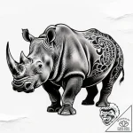 Rhino, symbolizing steadfastness and resilien… – style Flux Inscriptions – tattoo sketch (06.12.2025 07:17)