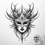 Ethereal mask beneath thorns, tattoo flash sh… – style Jaeger Simple – tattoo sketch (06.12.2025 07:37)