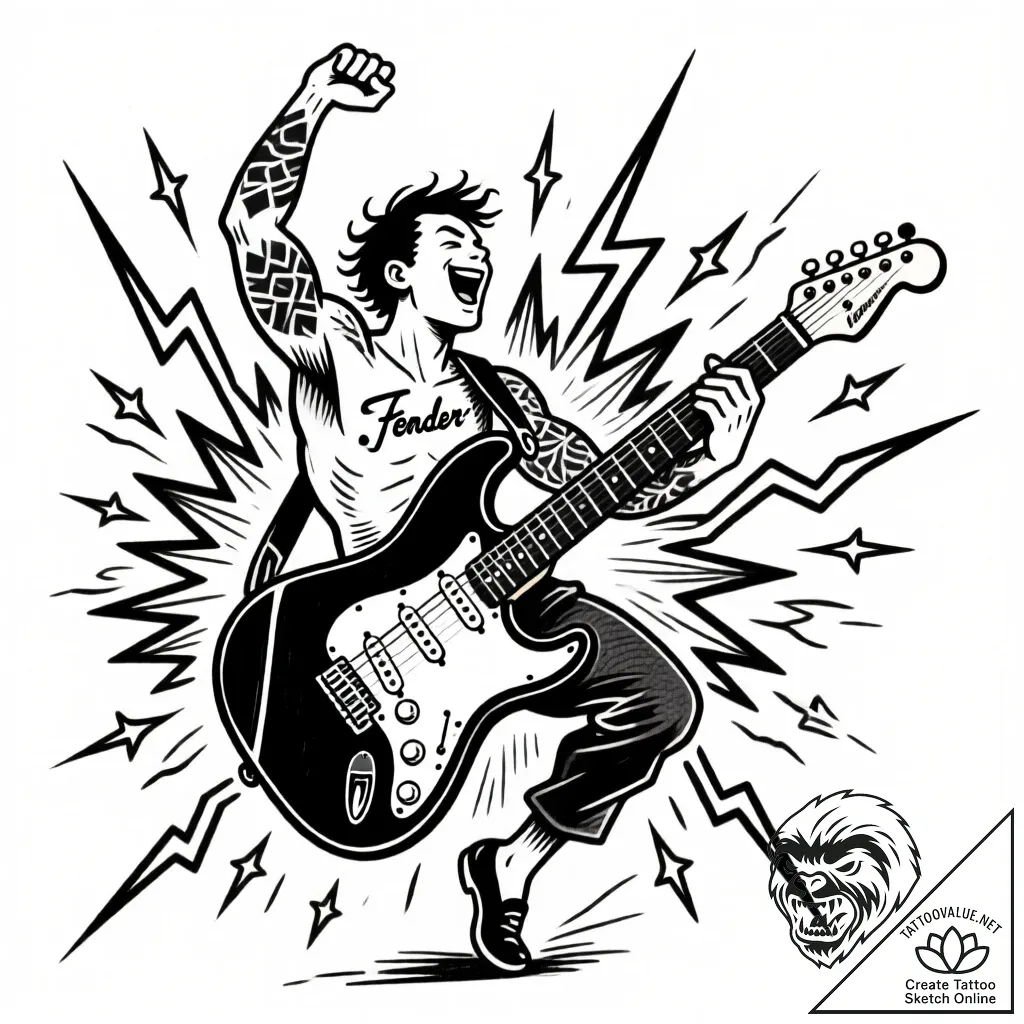 Eskizto, tattoo sketch, fender dancing with s... - style Flux Inscriptions - tattoo sketch (06.12.2025 08:37)