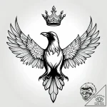 Angelic raven with crown, tattoo drawing outl… – style Jagger Old – tattoo sketch (06.12.2025 09:36)